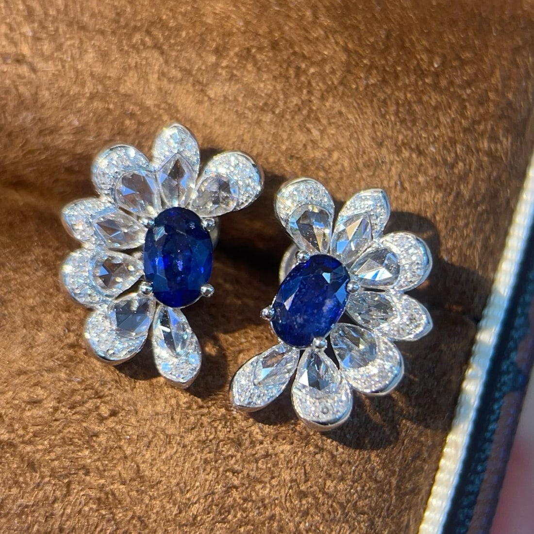 14k Gold 1.42 Ctw Natural Sapphire & Diamond Earrings - 3