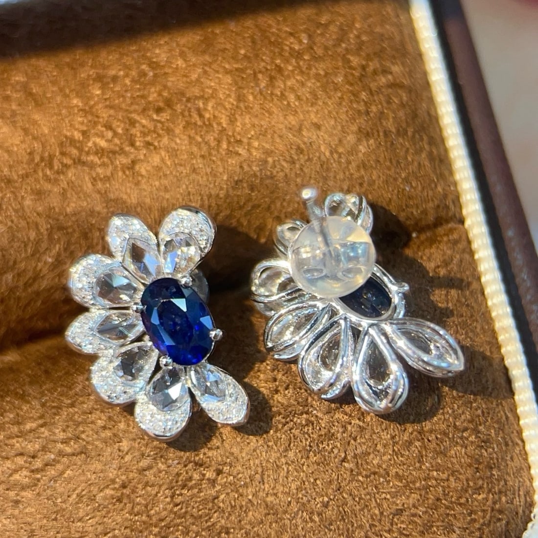 14k Gold 1.42 Ctw Natural Sapphire & Diamond Earrings - 4