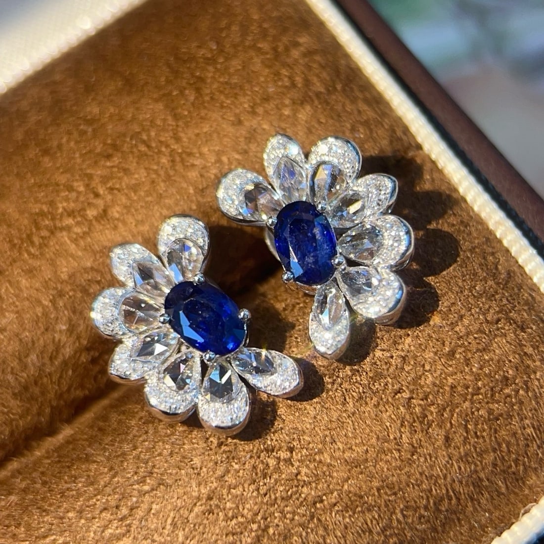 14k Gold 1.42 Ctw Natural Sapphire & Diamond Earrings - 6