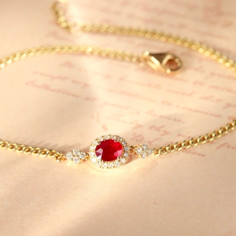 14k Gold 0.4 Ct Natural Ruby & Diamond Bracelet: Ref:231176079gold // content:14k // goldmain // gemstone:rubyshape:ovalcarat // weight:0. 4ct // color:redtreatment:naturaladjacent // gemstone // 2 // : // diamondshape:roundclarity //