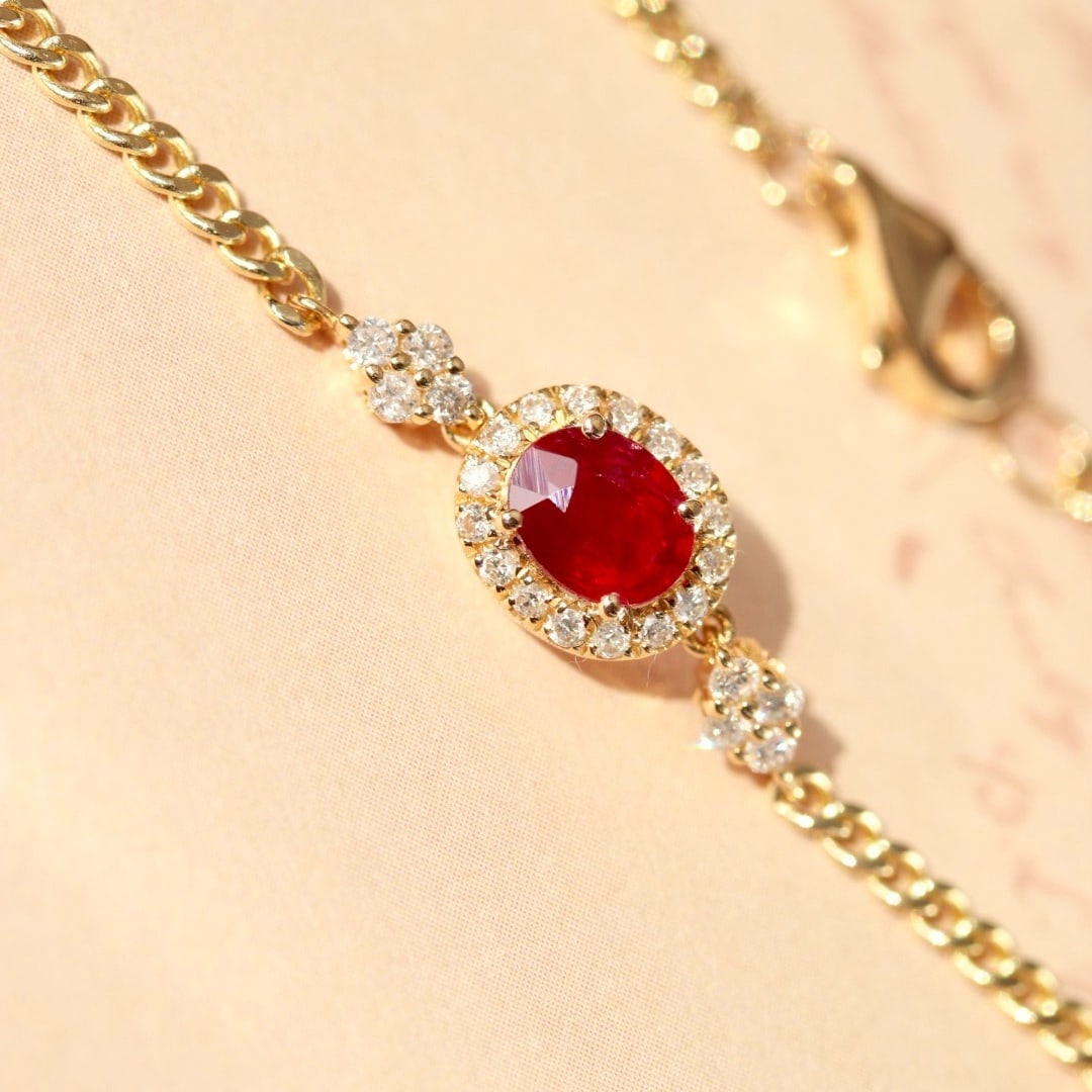 14k Gold 0.4 Ct Natural Ruby & Diamond Bracelet - 2