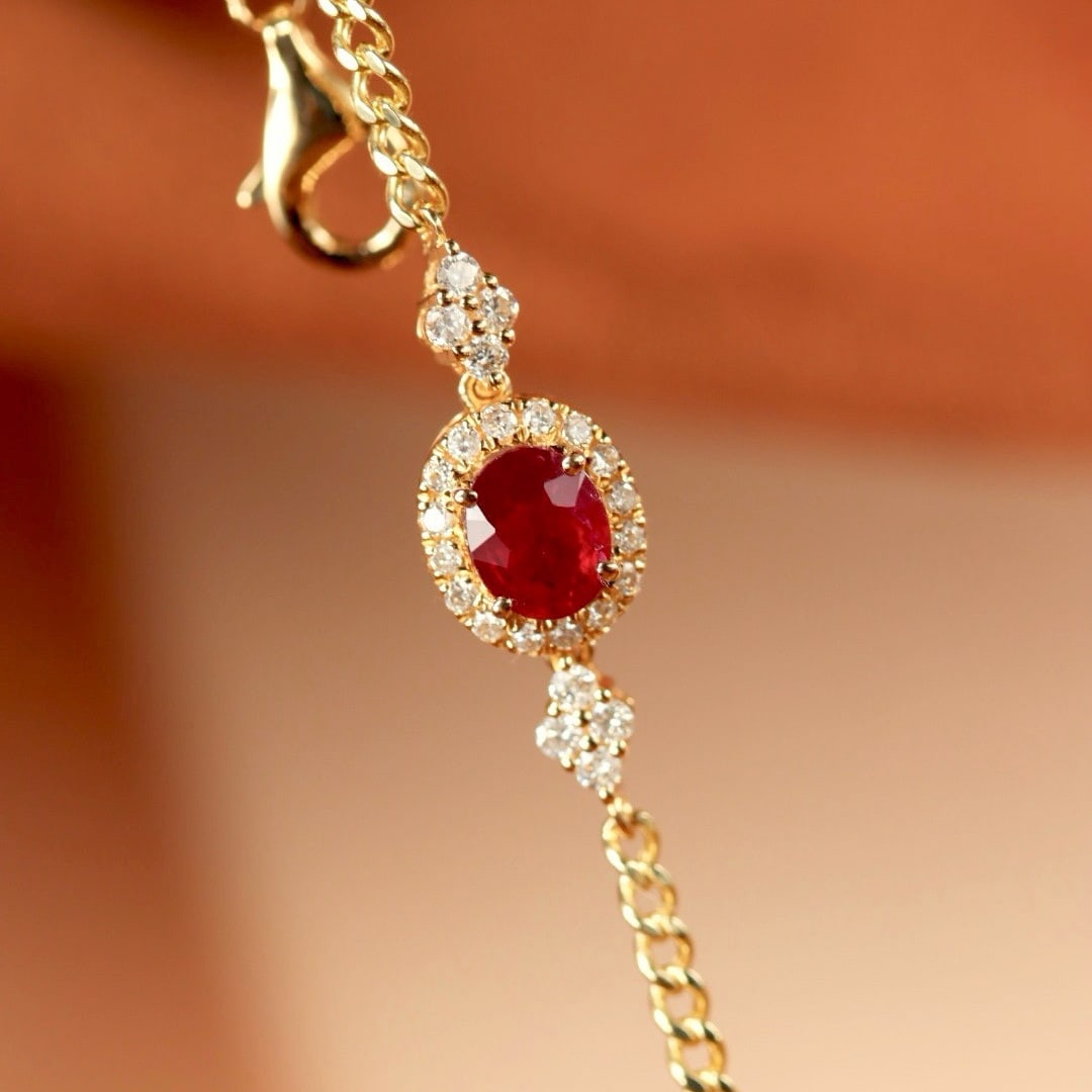 14k Gold 0.4 Ct Natural Ruby & Diamond Bracelet - 3
