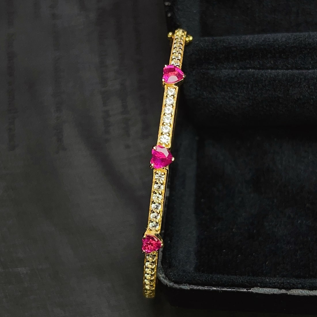 14k Gold 1.20 Ct Natural Ruby & Sapphire Bangle - 2
