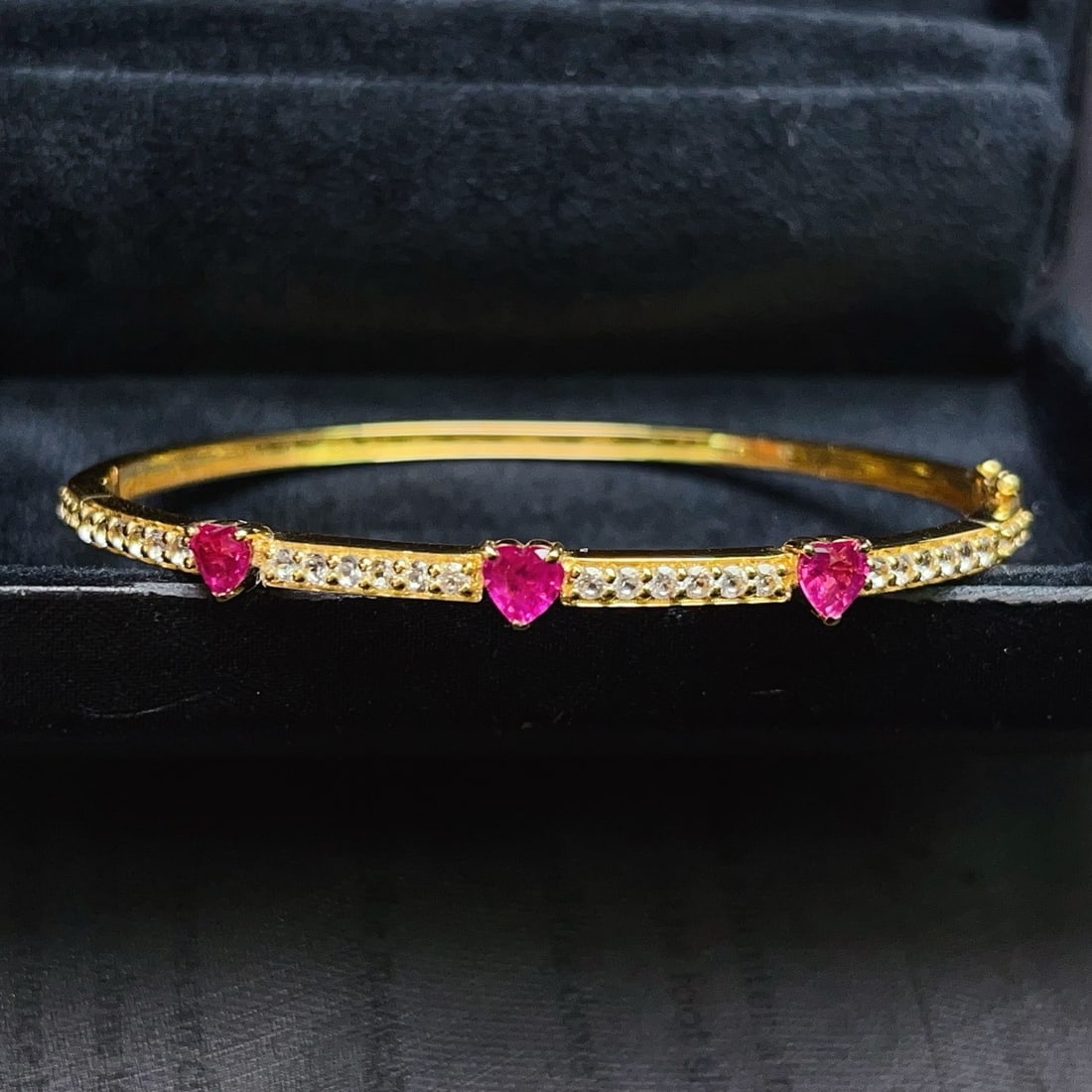 14k Gold 1.20 Ct Natural Ruby & Sapphire Bangle - 3