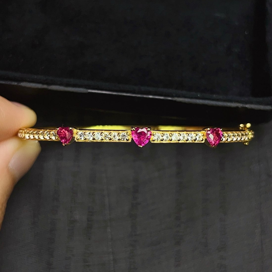 14k Gold 1.20 Ct Natural Ruby & Sapphire Bangle - 4