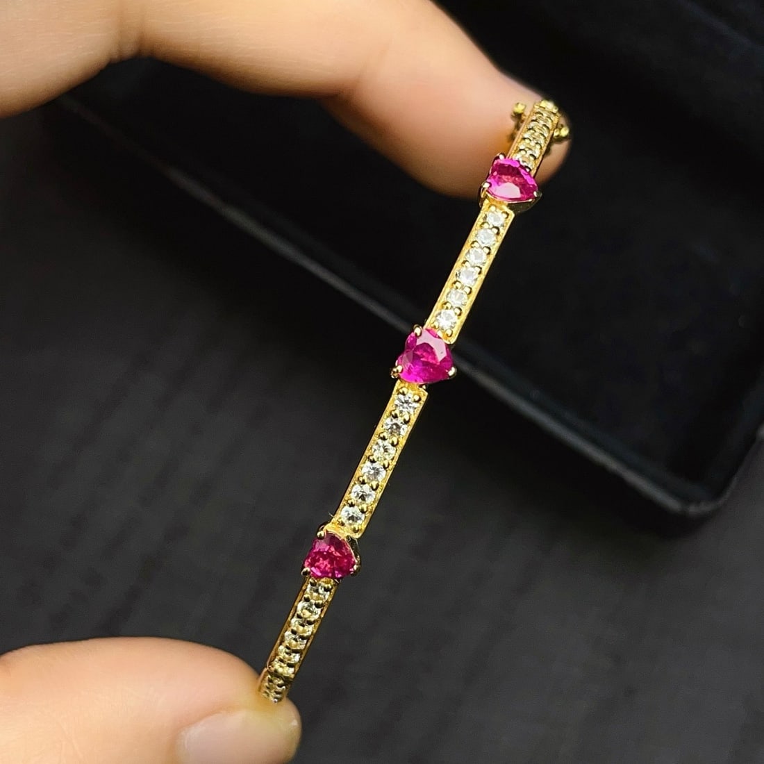 14k Gold 1.20 Ct Natural Ruby & Sapphire Bangle - 5
