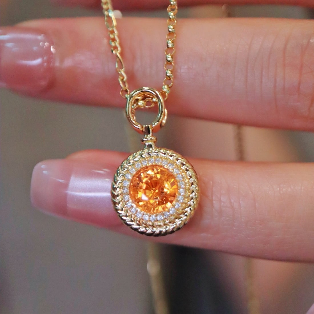 14k Gold 1.63 Ctw Natural Spessartine & Diamond Pendant( Without Chain ) - 2