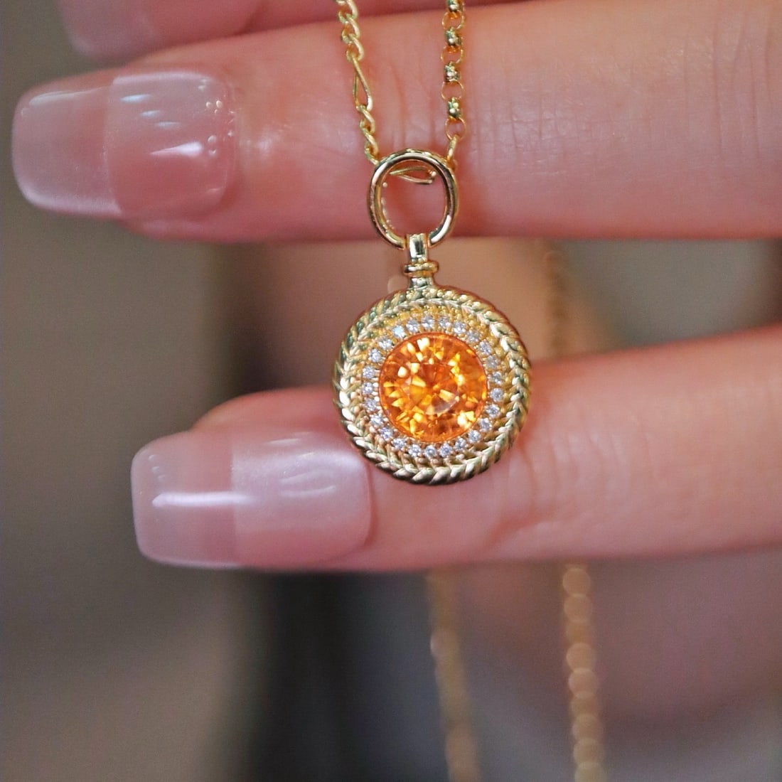 14k Gold 1.63 Ctw Natural Spessartine & Diamond Pendant( Without Chain ) - 3