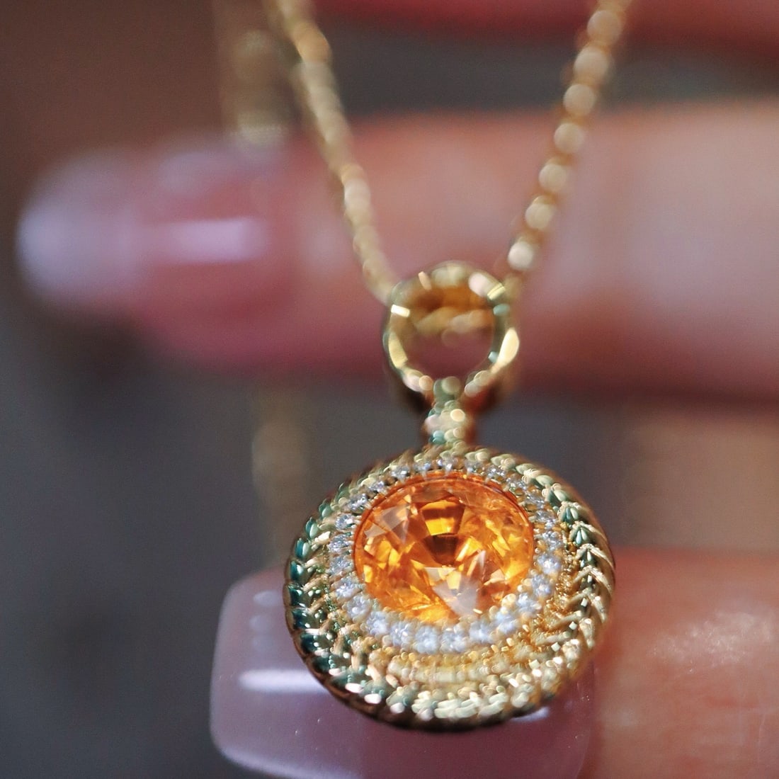 14k Gold 1.63 Ctw Natural Spessartine & Diamond Pendant( Without Chain ) - 4