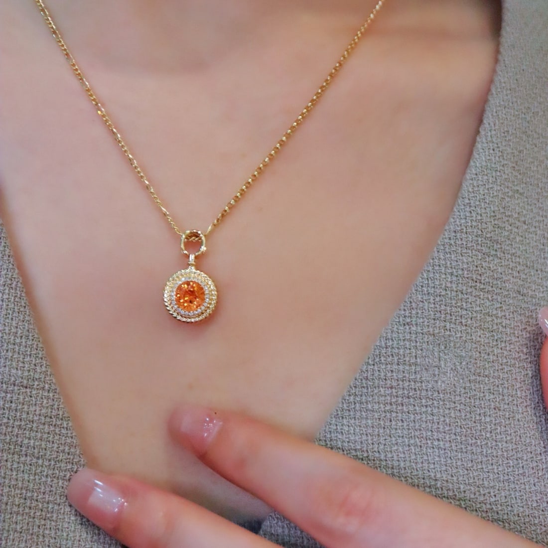 14k Gold 1.63 Ctw Natural Spessartine & Diamond Pendant( Without Chain ) - 5
