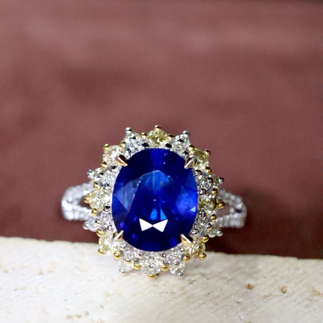 14k Gold 2.61 Ctw Natural Sapphire & Diamond Ring: Ref:231176087gold // content:14k // goldring // size:7. 25usmain // gemstone:sapphireshape:ovalcarat // weight:2. 13ct // color:bluetreatment:naturaladjacent // gemstone // 2 // : //