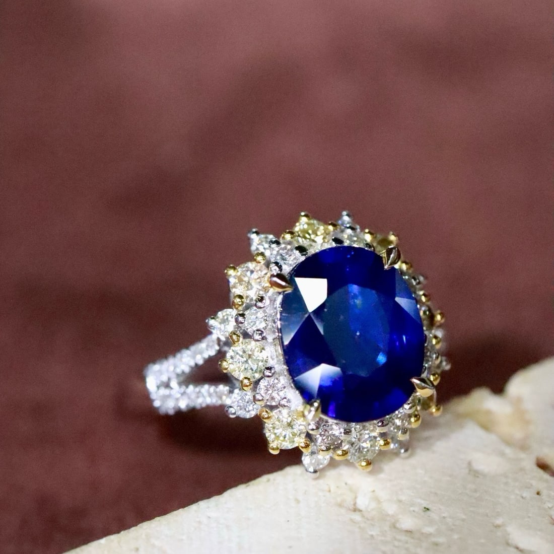 14k Gold 2.61 Ctw Natural Sapphire & Diamond Ring - 4
