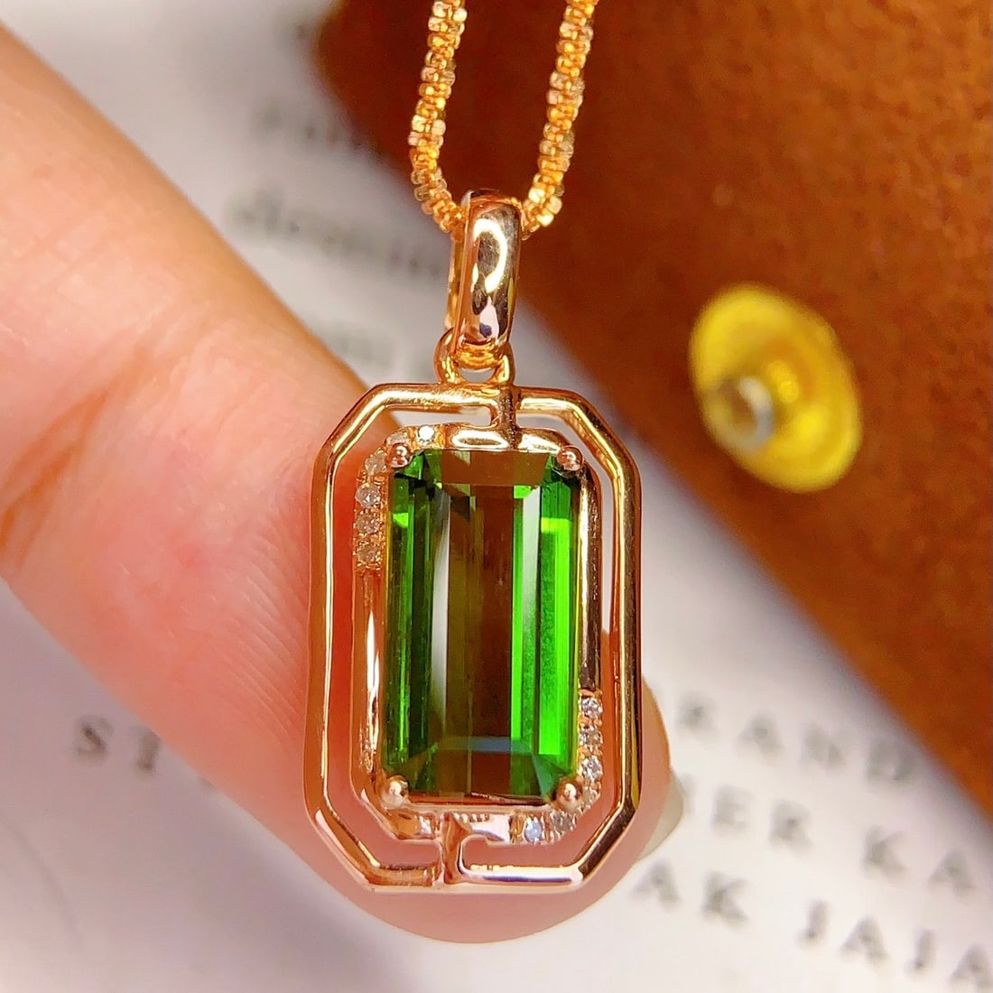 14k Gold 3.25 Ct Natural Tourmaline & Diamond Pendant( Without Chain ) - 3