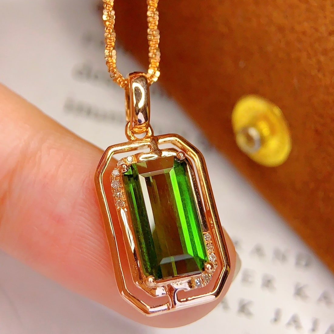 14k Gold 3.25 Ct Natural Tourmaline & Diamond Pendant( Without Chain ) - 4