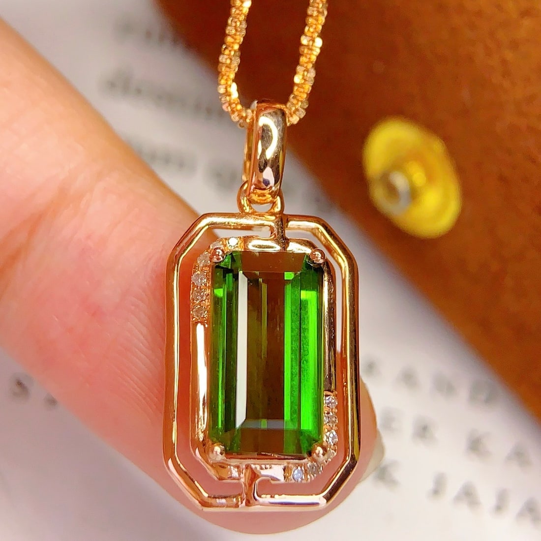 14k Gold 3.25 Ct Natural Tourmaline & Diamond Pendant( Without Chain ) - 5