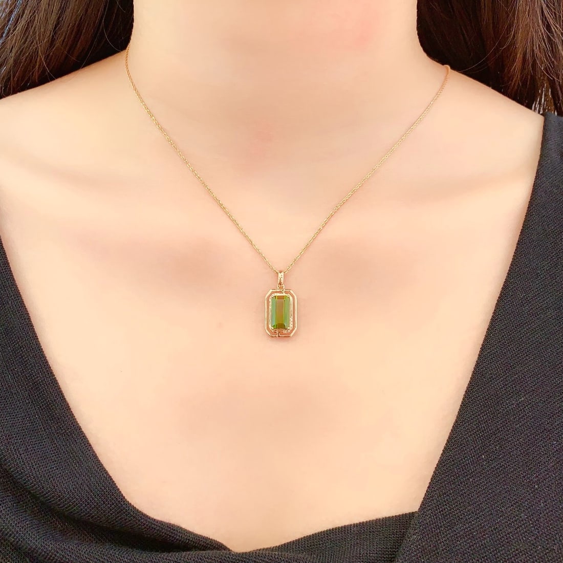 14k Gold 3.25 Ct Natural Tourmaline & Diamond Pendant( Without Chain ) - 6