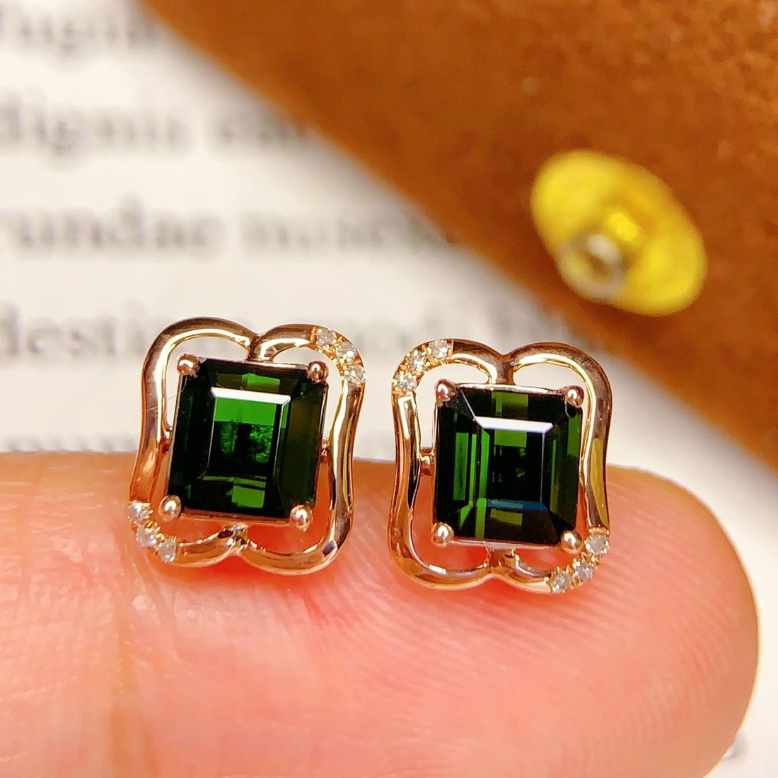 14k Gold 2.15 Ct Natural Tourmaline & Diamond Earrings - 2