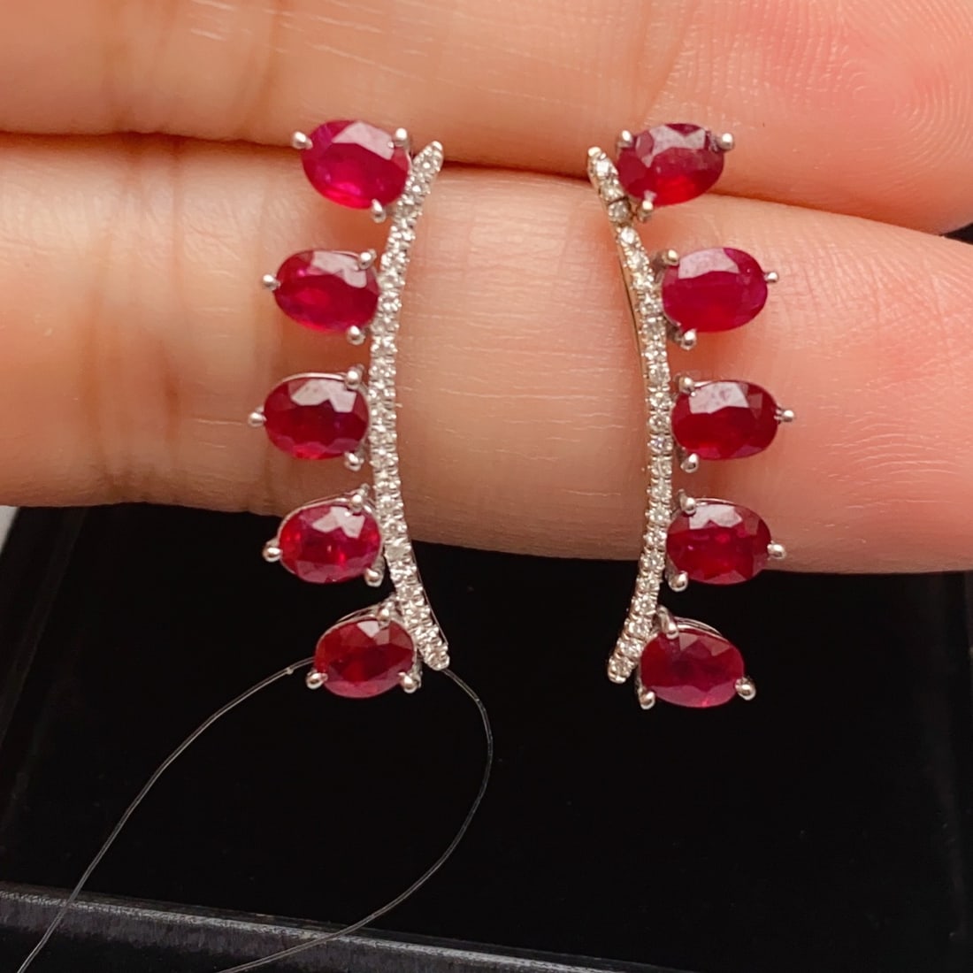 14k Gold 2.25 Ct Natural Ruby & Diamond Earrings - 2