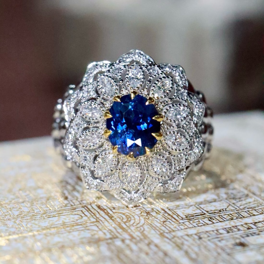 14k Gold 1.25 Ctw Natural Sapphire & Diamond Ring: Ref:231176099gold // content:14k // goldring // size:7. 25usmain // gemstone:sapphireshape:ovalcarat // weight:1. 12ct // color:bluetreatment:naturaladjacent // gemstone // 2 // : // diamondshape:roun