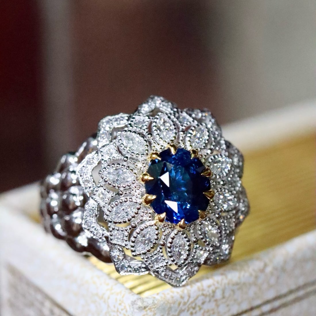 14k Gold 1.25 Ctw Natural Sapphire & Diamond Ring - 3