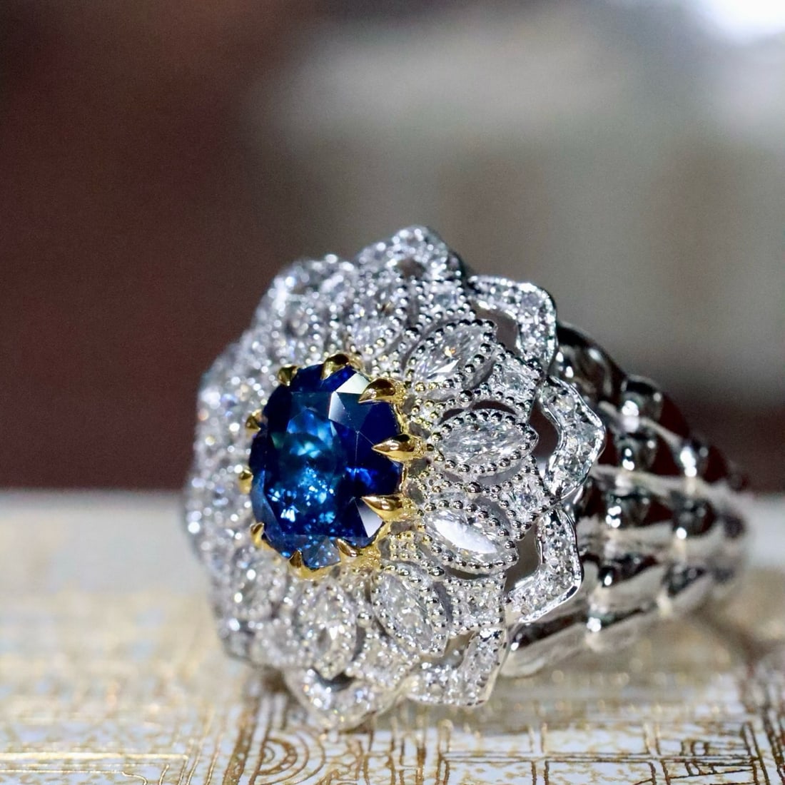 14k Gold 1.25 Ctw Natural Sapphire & Diamond Ring - 4