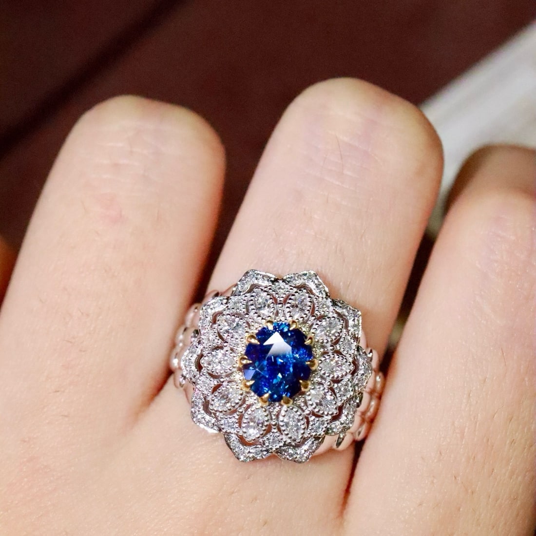 14k Gold 1.25 Ctw Natural Sapphire & Diamond Ring - 5