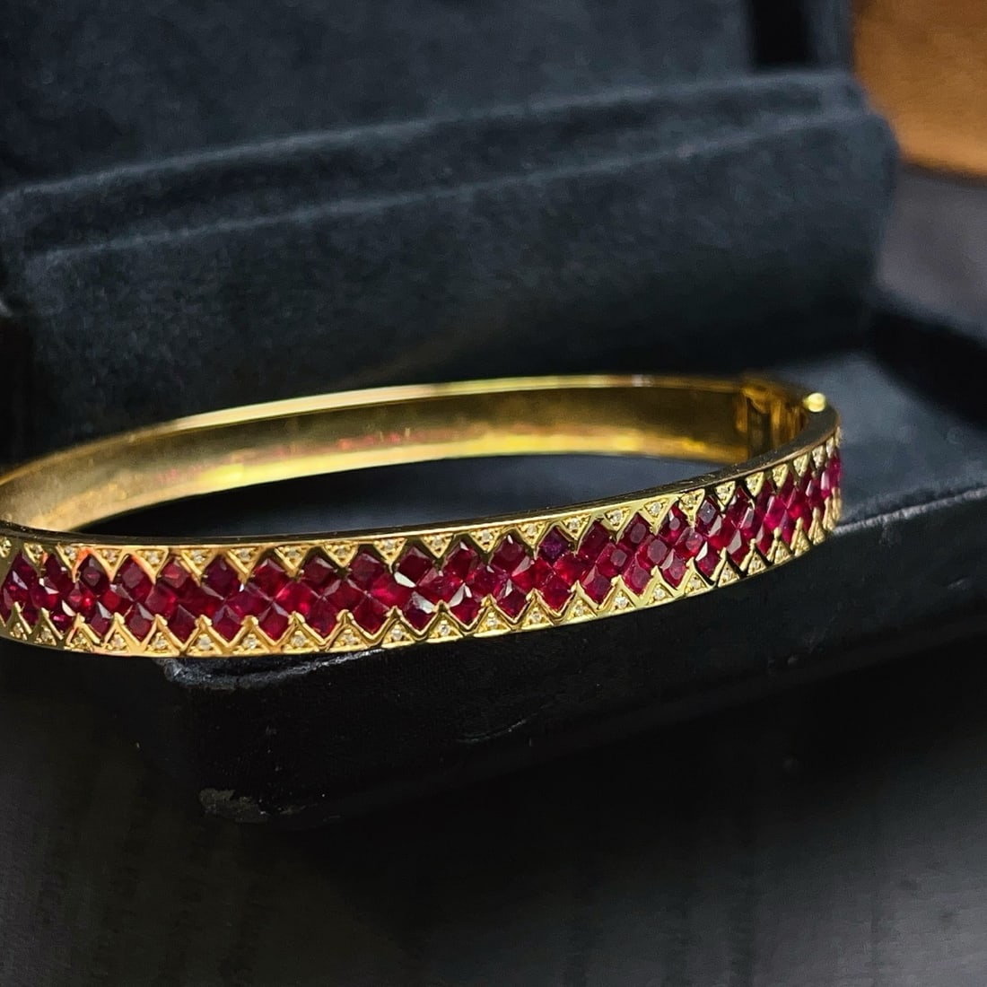 14k Gold 5.27 Ct Natural Ruby & Diamond Bangle - 2