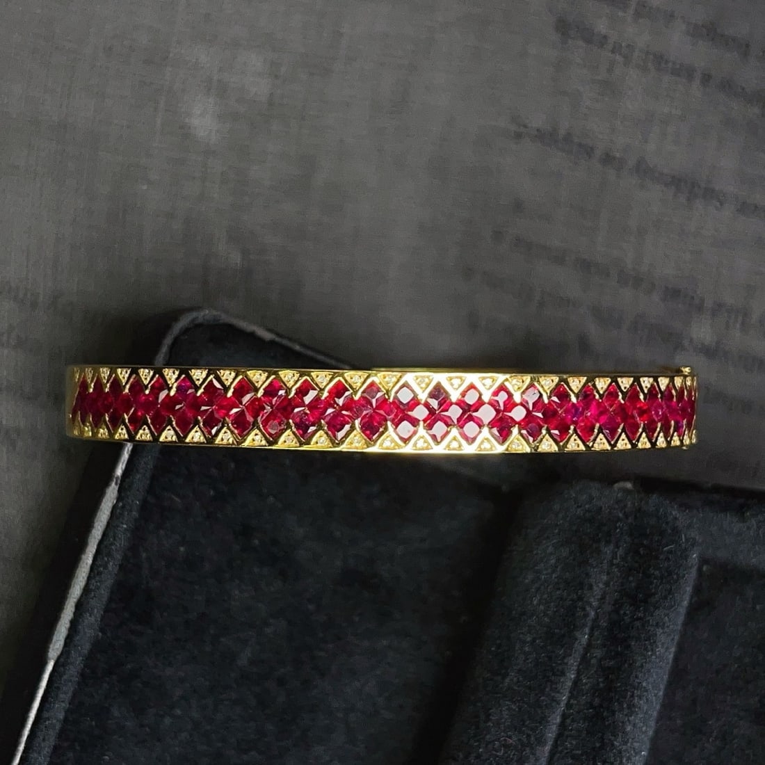 14k Gold 5.27 Ct Natural Ruby & Diamond Bangle - 5