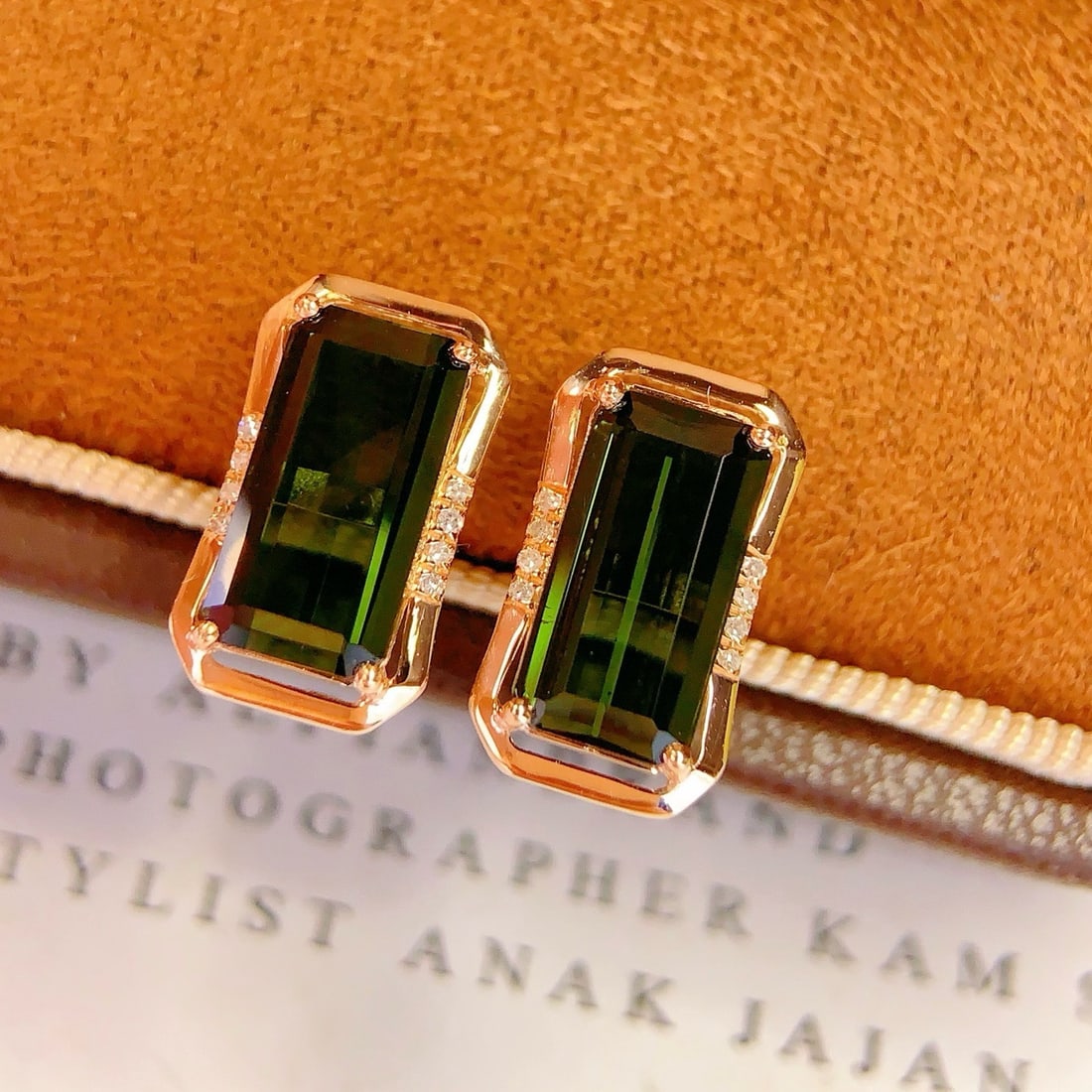 14k Gold 4.02 Ct Natural Tourmaline & Diamond Earrings - 2