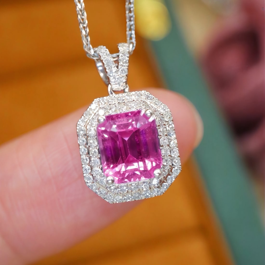 14k Gold 1.58 Ctw Natural Sapphire & Diamond Pendant( Without Chain ): Ref:231176109gold // content:14k // goldmain // gemstone:sapphireshape:octagonalcarat // weight:1. 38ct // color:purplish // pinktreatment:naturaladjacent // gemstone // 2 // : // diamondnumber // of 