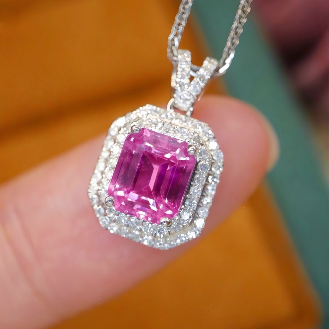 14k Gold 1.58 Ctw Natural Sapphire & Diamond Pendant( Without Chain ) - 2