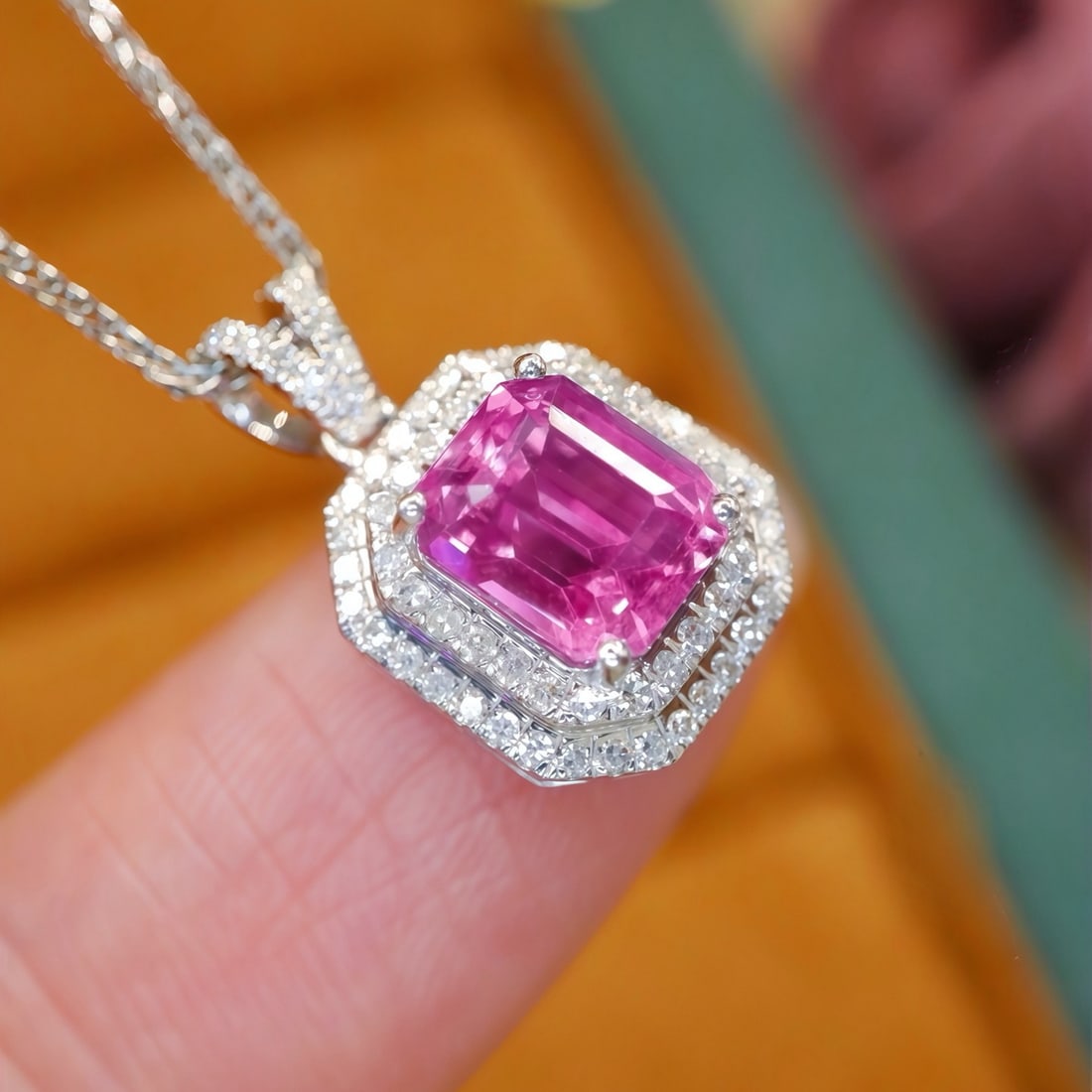 14k Gold 1.58 Ctw Natural Sapphire & Diamond Pendant( Without Chain ) - 3
