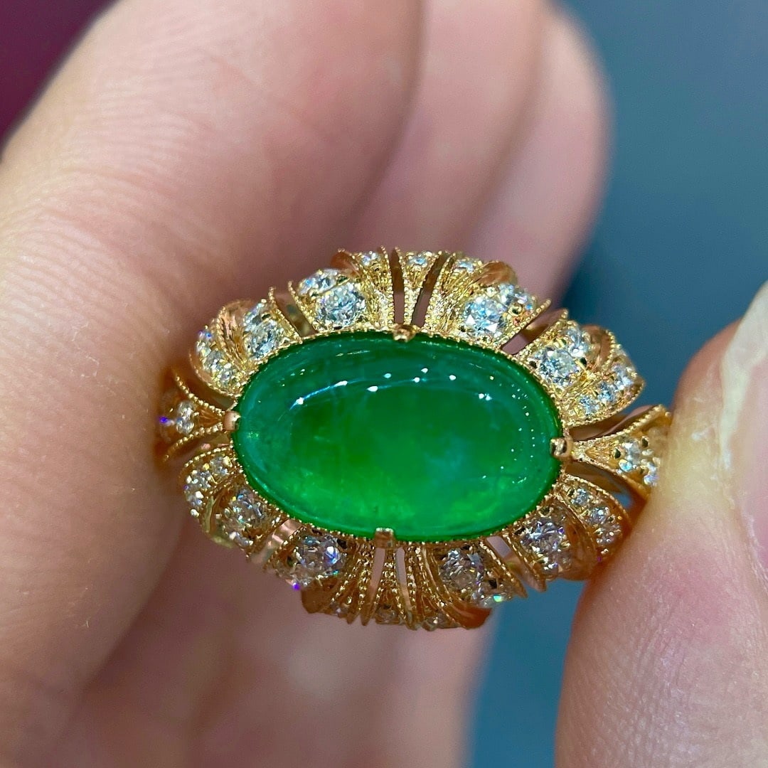 14k Gold 3.40 Ctw Vivid Green Natural Emerald & Diamond Ring - 2