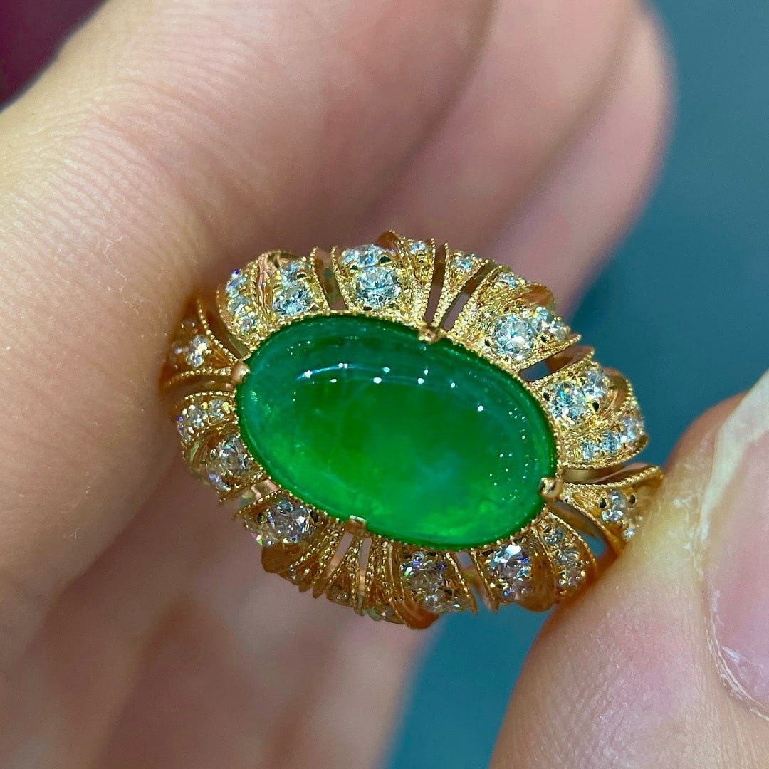 14k Gold 3.40 Ctw Vivid Green Natural Emerald & Diamond Ring - 3