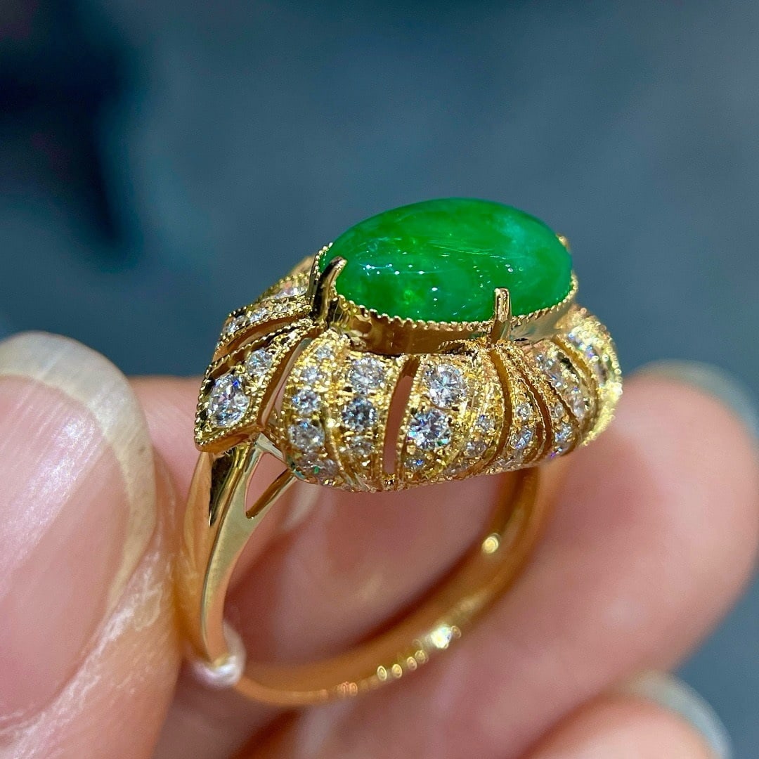 14k Gold 3.40 Ctw Vivid Green Natural Emerald & Diamond Ring - 6