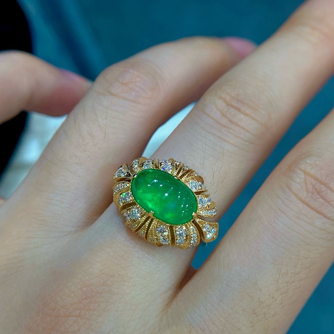 14k Gold 3.40 Ctw Vivid Green Natural Emerald & Diamond Ring - 7