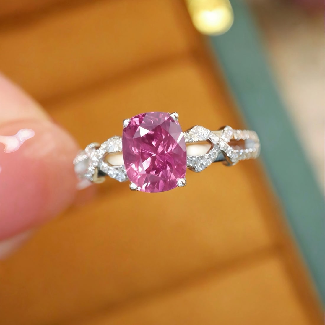 14k Gold 1.75 Ctw Natural Spinel & Diamond Ring: Ref:231176128gold // content:14k // goldring // size:7. 25usmain // gemstone:spinelshape:cushioncarat // weight:1. 60ct // color:pinktreatment:naturaladjacent // gemstone // 2 // : // diamondnumber //
