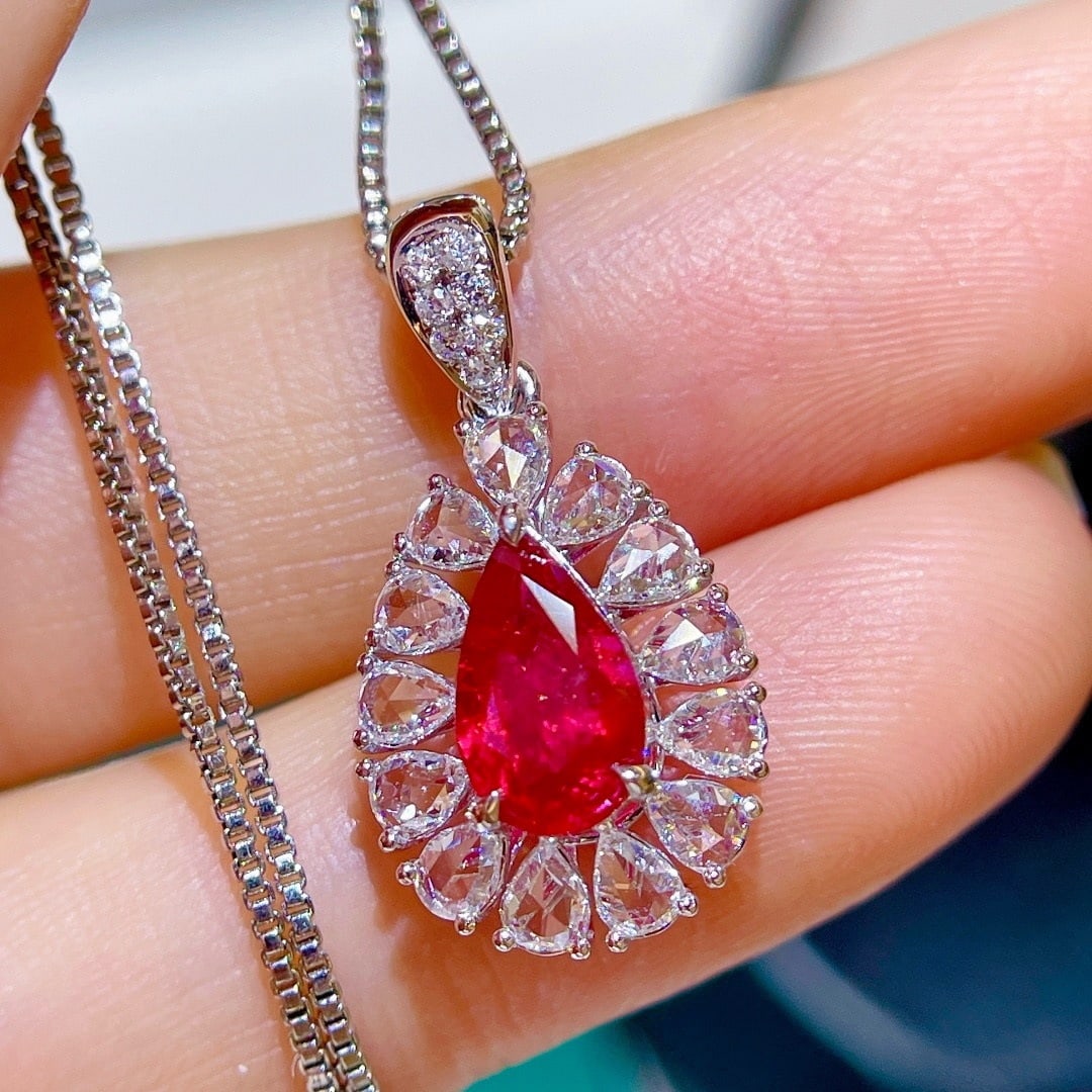 14k Gold 1.67 Ctw Vivid Red Natural Ruby & Diamond Pendant( Without Chain ) - 3
