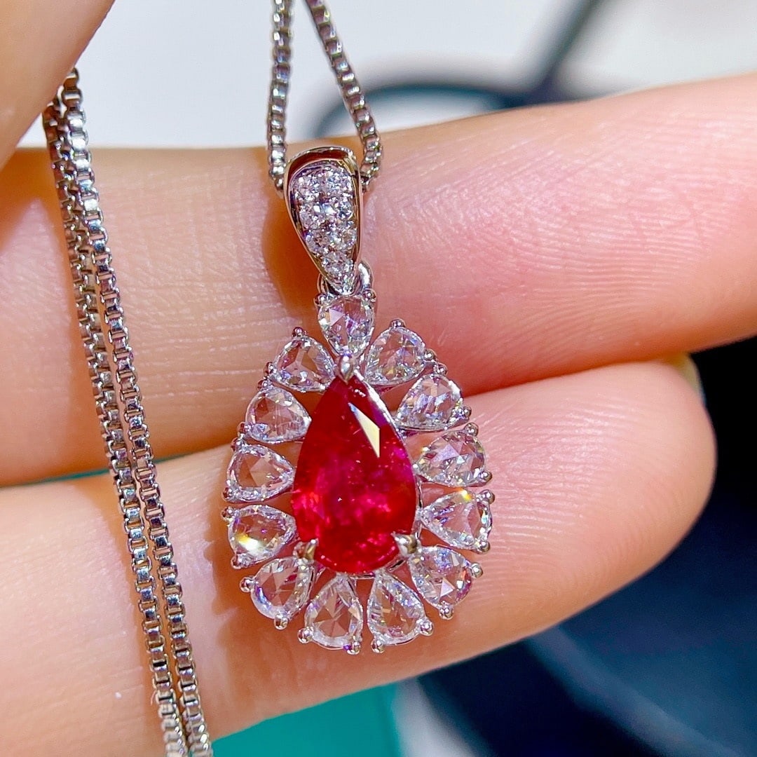 14k Gold 1.67 Ctw Vivid Red Natural Ruby & Diamond Pendant( Without Chain ) - 4