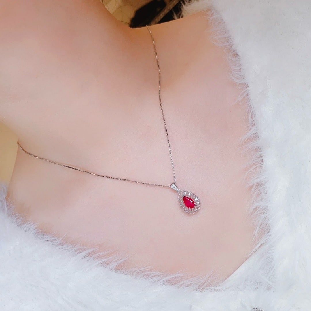 14k Gold 1.67 Ctw Vivid Red Natural Ruby & Diamond Pendant( Without Chain ) - 6