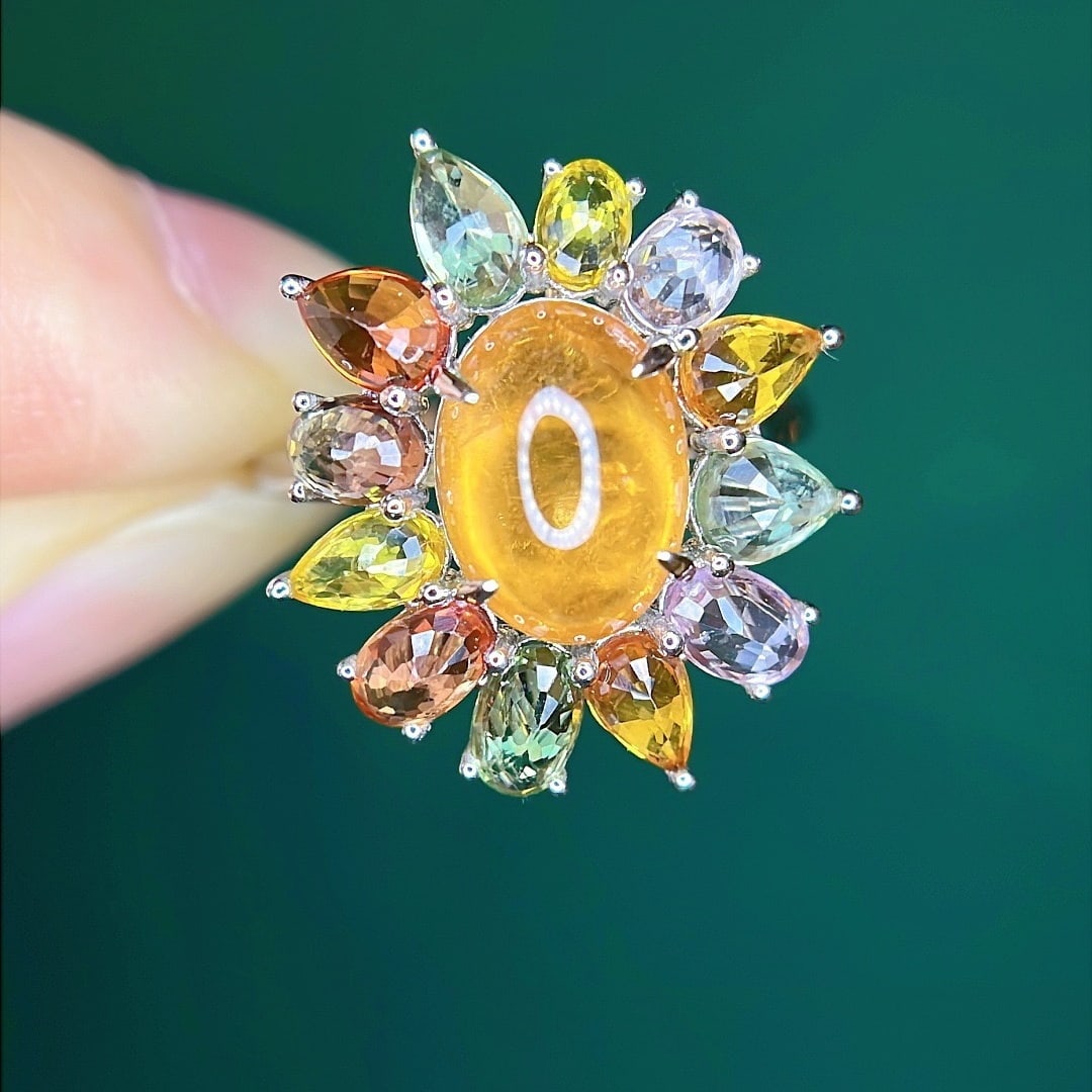 14k Gold 7.20 Ctw Natural Spessartine & Sapphire Ring - 4