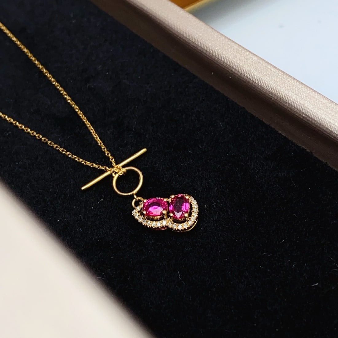 14k Gold 0.88 Ct Natural Ruby & Diamond Necklace - 2