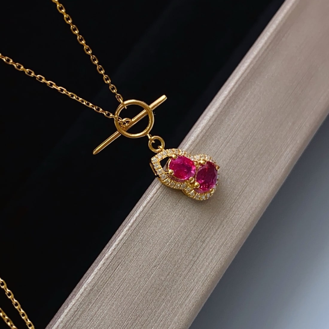 14k Gold 0.88 Ct Natural Ruby & Diamond Necklace - 4