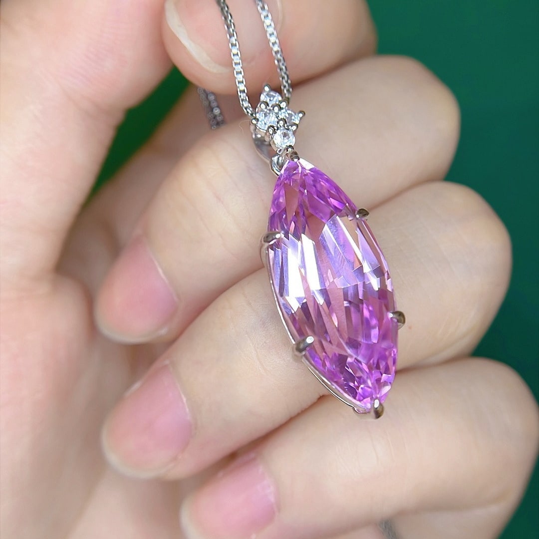 14k Gold 18.21 Ctw Natural Kunzite & Sapphire Pendant( Without Chain ) - 2