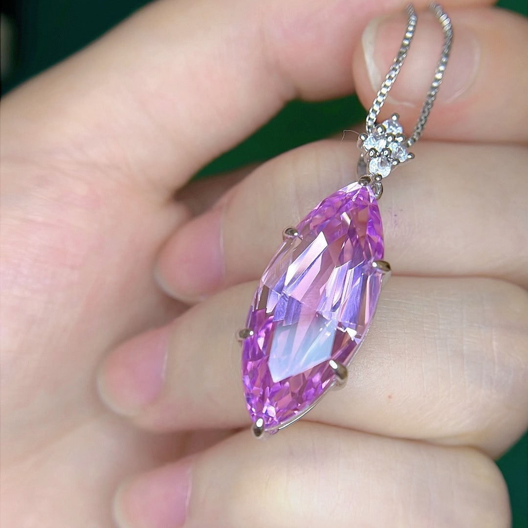 14k Gold 18.21 Ctw Natural Kunzite & Sapphire Pendant( Without Chain ) - 3