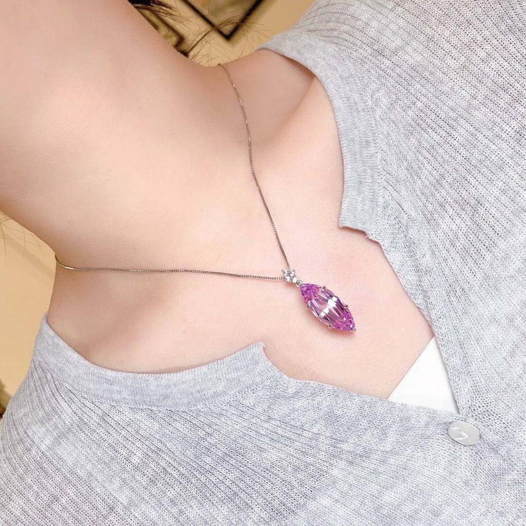 14k Gold 18.21 Ctw Natural Kunzite & Sapphire Pendant( Without Chain ) - 4