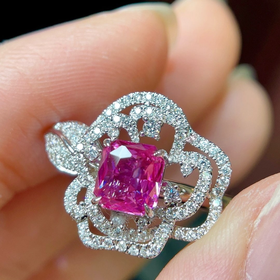 14k Gold 2.12 Ctw Natural Sapphire & Diamond Ring: Ref:231176139gold // content:14k // goldring // size:7. 25usmain // gemstone:sapphireshape:octagonalcarat // weight:1. 58ct // color:purplish // pinktreatment:naturaladjacent // gemstone // 2 // : //