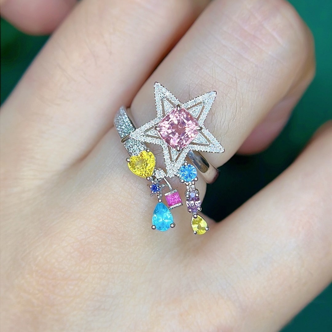 14k Gold 2.05 Ctw Natural Spinel & Sapphire Ring - 5