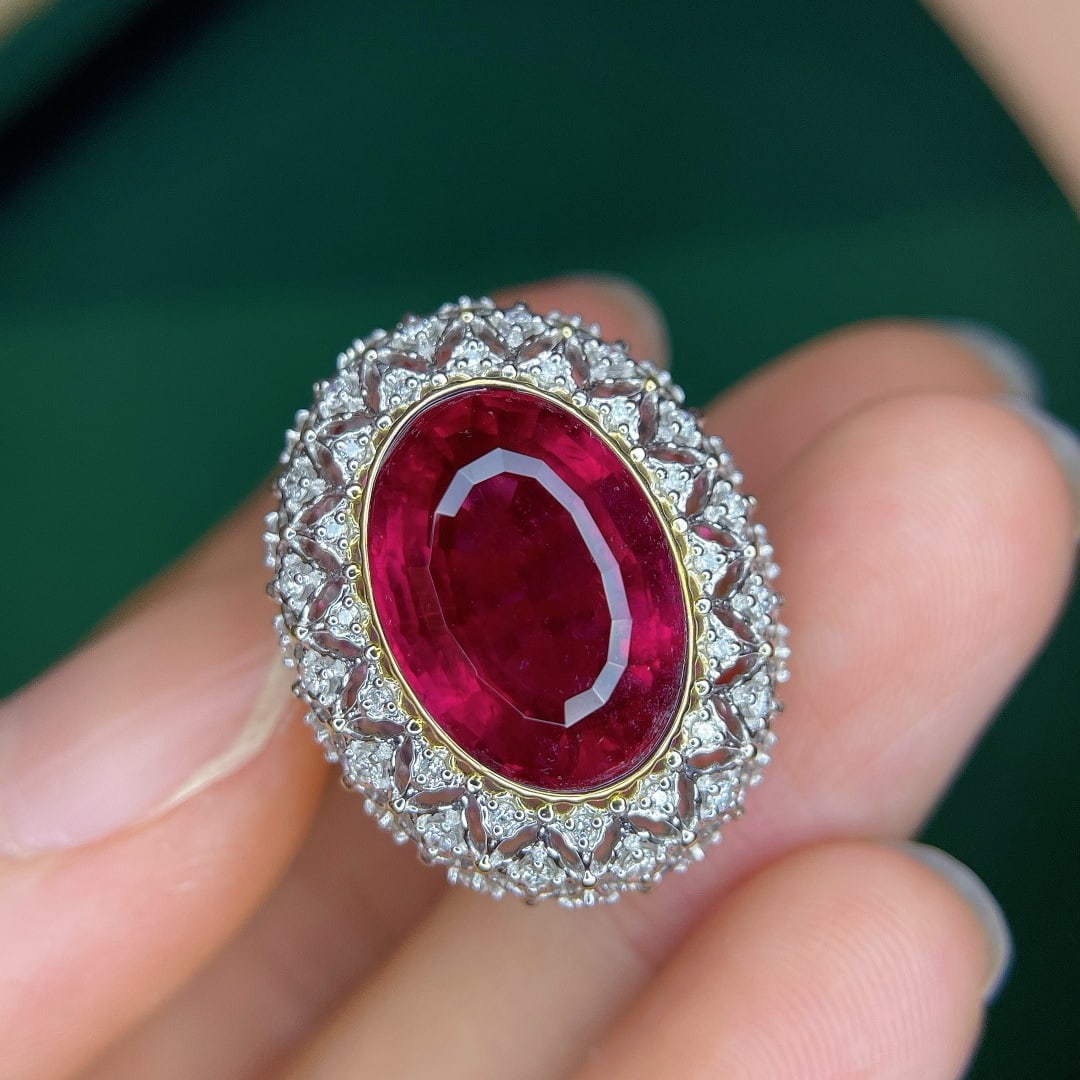 14k Gold 9.05 Ctw Natural Tourmaline & Diamond Ring - 2