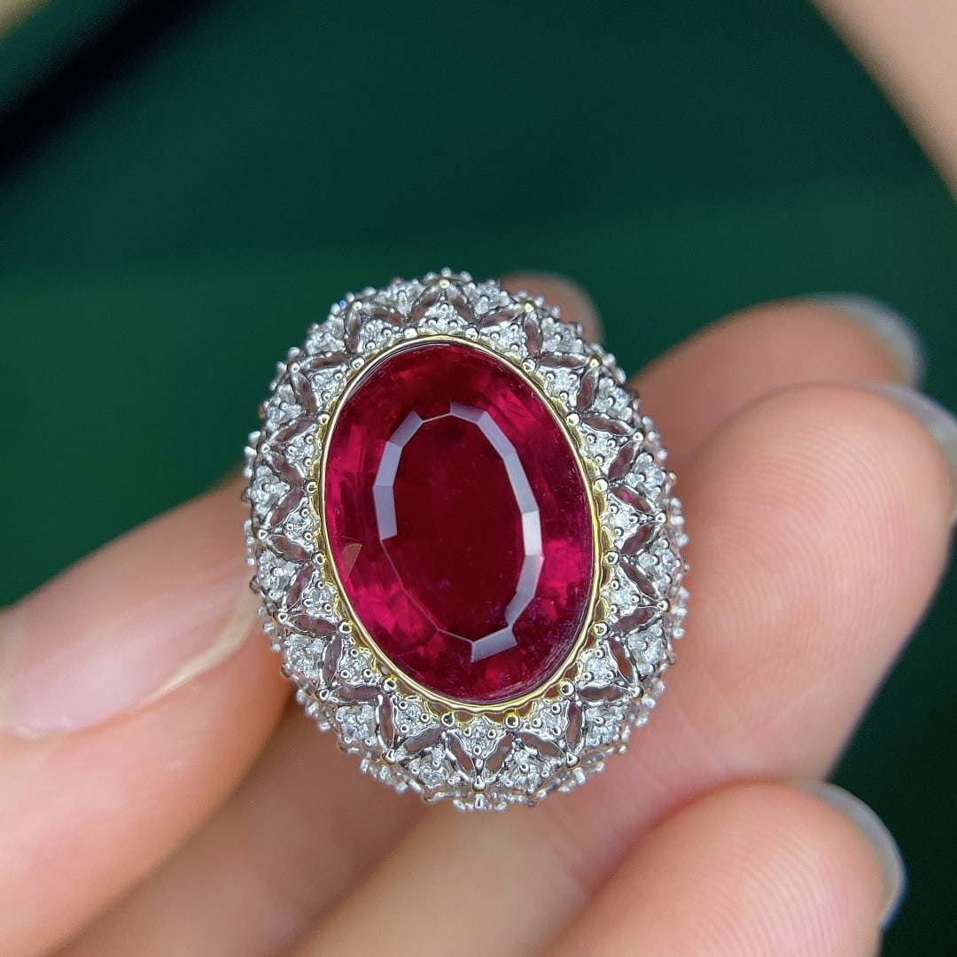 14k Gold 9.05 Ctw Natural Tourmaline & Diamond Ring - 3